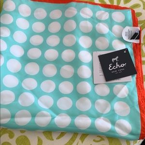 Polka dot scarf 37”x37” blue orange trim